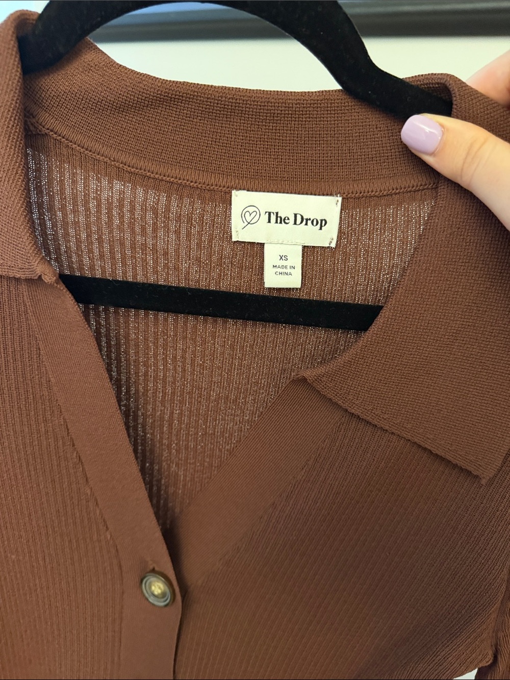 The Drop Brown Ribbed Button-Up Top - Picture 6 of 9